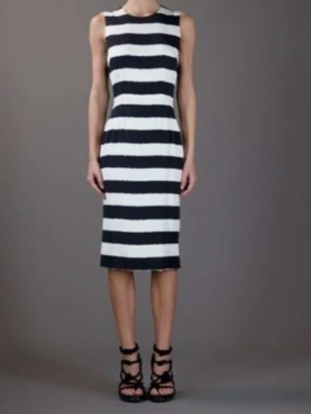 Dolce & Gabbana Black Cream Striped Silk Dress IT 42 / US 4-6 Sleeveless